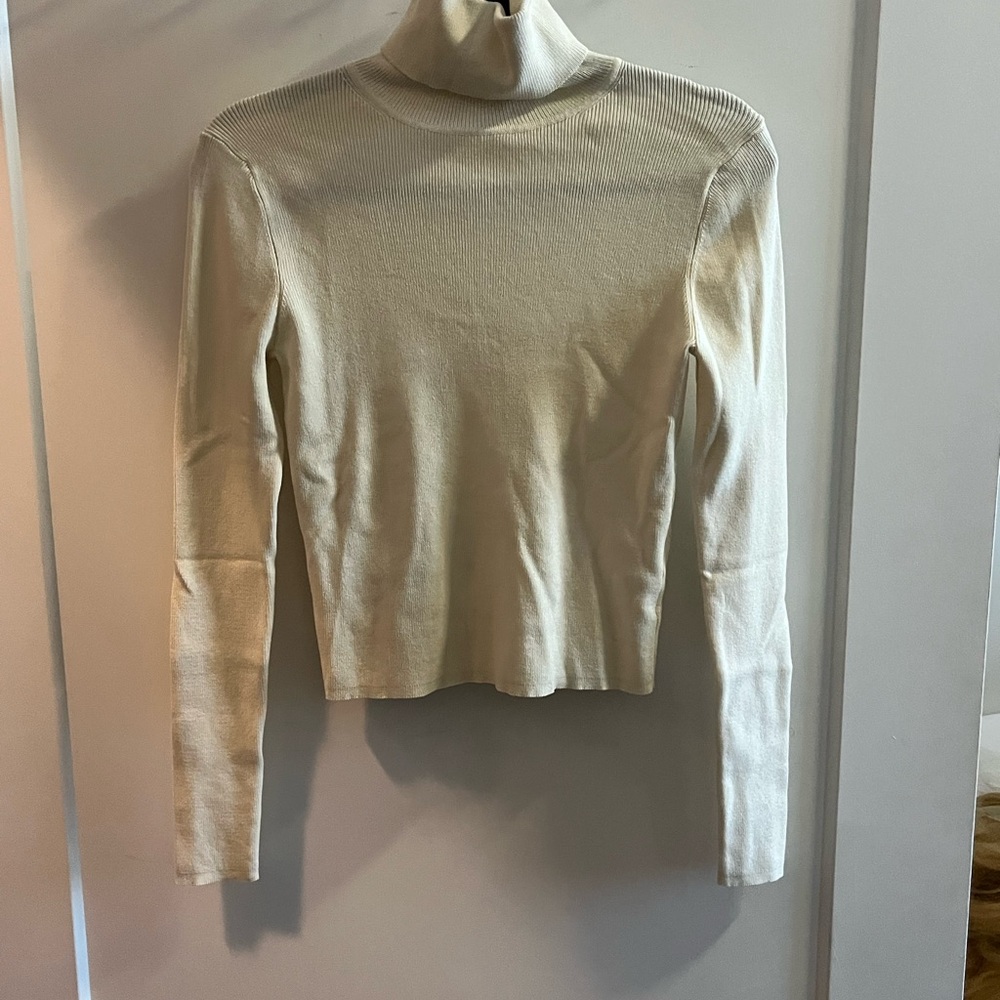 Zara Cream Long Sleeve Turtleneck Top